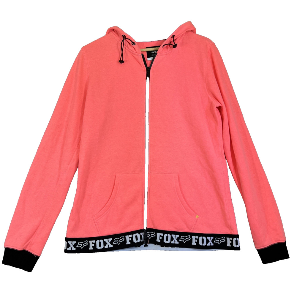 Fox Racing Hoodie Juniors XL Neon Coral Full Zip Pockets Spell Out Logo